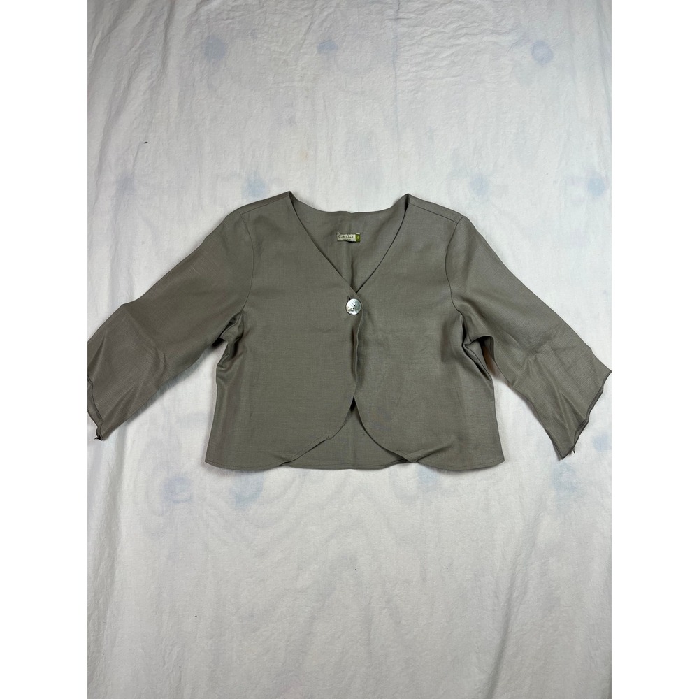 Chalet Linen Cropped Jacket Taupe Brown Single Button Lagenlook USA Made 78833 S